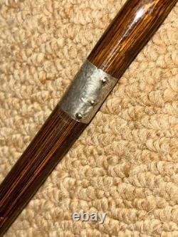 Antique Walking Stick Cane Hand-Carved Man Top & Hallmarked 1914 Silver Collar