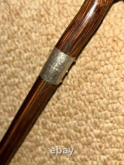 Antique Walking Stick Cane Hand-Carved Man Top & Hallmarked 1914 Silver Collar