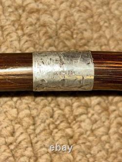 Antique Walking Stick Cane Hand-Carved Man Top & Hallmarked 1914 Silver Collar