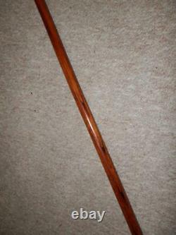Antique Walking Stick/Cane Hand-Carved Mans Head Top & Silver Collar 93cm