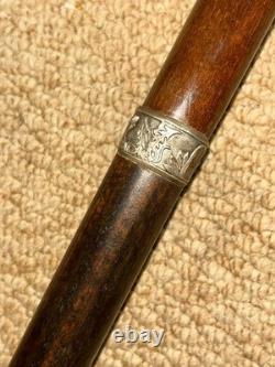 Antique Walking Stick Cane Hand-Carved Monkey Climbing Tree Handle & Collar