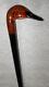 Antique Walking Stick / Cane Hand Carved / Painted Duck Head Handle Glass Eyes