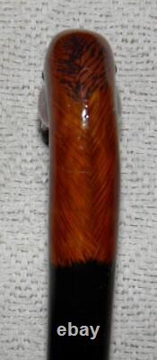 Antique Walking Stick / Cane Hand Carved / Painted Duck Head Handle Glass Eyes