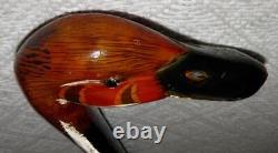 Antique Walking Stick / Cane Hand Carved / Painted Duck Head Handle Glass Eyes