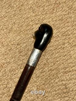 Antique Walking Stick / Cane Hand-Carved & Painted Duck Head & Silver Collar
