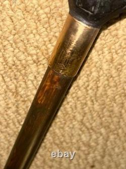 Antique Walking Stick Cane Hand Carved & Painted Sailor Gold Plated Collar
