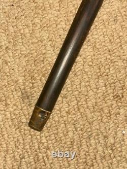 Antique Walking Stick Cane Hand Carved & Painted Sailor Gold Plated Collar
