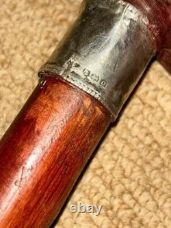 Antique Walking Stick Cane Hand-Carved Parrot & Hallmarked 1913 Silver Collar