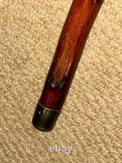 Antique Walking Stick Cane Hand-Carved Parrot & Hallmarked 1913 Silver Collar
