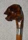 Antique Walking Stick / Cane Hand-Carved Pig Head Glass Eyes Silver Collar