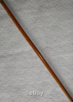 Antique Walking Stick / Cane Hand-Carved Pig Head Glass Eyes Silver Collar