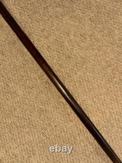 Antique Walking Stick Cane Hand-Carved Snake Eating Frog Handle & Detailed Shaft