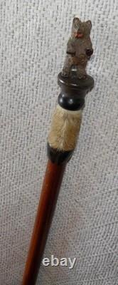 Antique Walking Stick / Cane Hand-Carved Standing Bear Top Taxidermy Faux Hoof