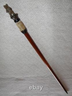 Antique Walking Stick / Cane Hand-Carved Standing Bear Top Taxidermy Faux Hoof