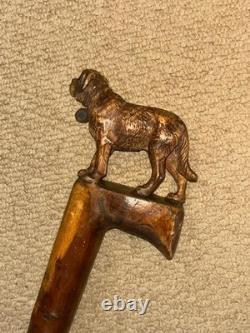 Antique Walking Stick Cane Intricate Hand Carved St Bernard Dog Handle