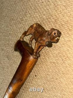 Antique Walking Stick Cane Intricate Hand Carved St Bernard Dog Handle