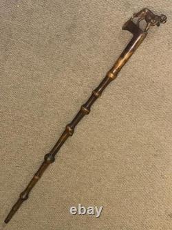 Antique Walking Stick Cane Intricate Hand Carved St Bernard Dog Handle
