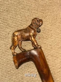 Antique Walking Stick Cane Intricate Hand Carved St Bernard Dog Handle