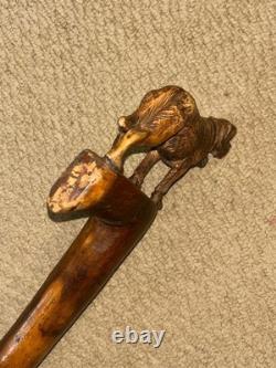 Antique Walking Stick Cane Intricate Hand Carved St Bernard Dog Handle