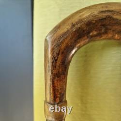 Antique Walking Stick Cane Irish blackthorn wooden horn handled carved swagger