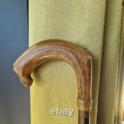 Antique Walking Stick Cane Irish blackthorn wooden horn handled carved swagger