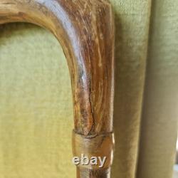 Antique Walking Stick Cane Irish blackthorn wooden horn handled carved swagger