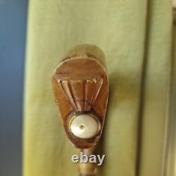 Antique Walking Stick Cane Irish blackthorn wooden horn handled carved swagger