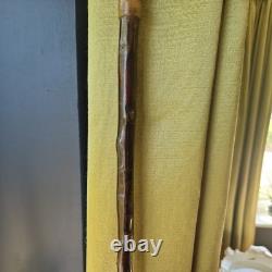 Antique Walking Stick Cane Irish blackthorn wooden horn handled carved swagger