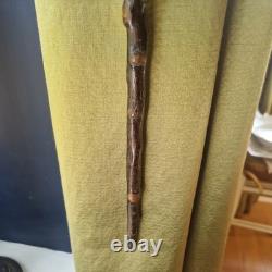 Antique Walking Stick Cane Irish blackthorn wooden horn handled carved swagger