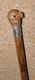 Antique Walking Stick Cane Silver Collar Hand Carved Bird Parakeet Glass Eyes