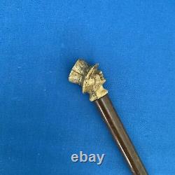 Antique Walking Stick Cane / Swagger Stick Carved Head With Top Hat