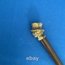 Antique Walking Stick Cane / Swagger Stick Carved Head With Top Hat