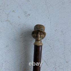 Antique Walking Stick Cane / Swagger Stick Carved Head With Top Hat