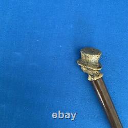 Antique Walking Stick Cane / Swagger Stick Carved Head With Top Hat