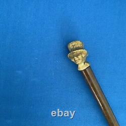 Antique Walking Stick Cane / Swagger Stick Carved Head With Top Hat