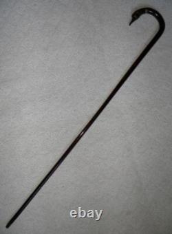 Antique Walking Stick Cane Tested 12 ct Gold Collar Carved Bovine Horn Duck Head