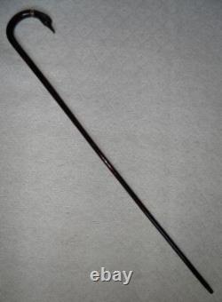 Antique Walking Stick Cane Tested 12 ct Gold Collar Carved Bovine Horn Duck Head