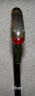 Antique Walking Stick Cane Tested 12 ct Gold Collar Carved Bovine Horn Duck Head