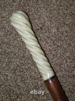 Antique Walking Stick/Cane With Carved Barley Twist Handle 93cm Tall