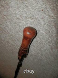 Antique Walking Stick/Cane With Carved Hand Top & Winding Snake Shaft 90.5cm
