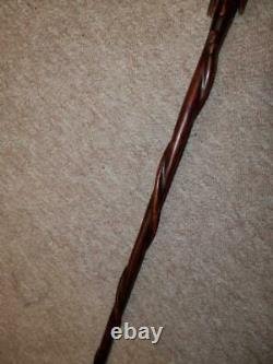 Antique Walking Stick/Cane With Carved Hand Top & Winding Snake Shaft 90.5cm