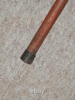 Antique Walking Stick/Cane With Carved Handle & Nickel Silver Fox Collar 81.5cm