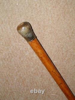 Antique Walking Stick/Cane With Hand-Carved Bovine Horn Pommel Top 90.5cm