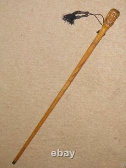 Antique Walking Stick/Cane With Hand-Carved Native American Indian Man Top 89cm