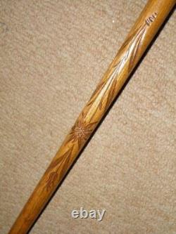 Antique Walking Stick/Cane With Hand-Carved Native American Indian Man Top 89cm
