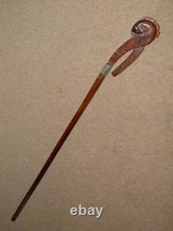 Antique Walking Stick/Cane With Hand-Carved Nutcracker & H/m 1925 Silver 92.5cm