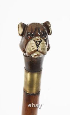 Antique Walking Stick Cane with Carved Bulldog Handle Late 19th Century