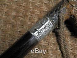 Antique Walking Stick -Carved Airedale Terrier Top & Hm Silver Collar B'ham 1899