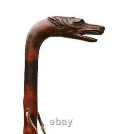 Antique Walking Stick, Carved Dog/Wolf Head