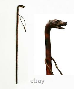 Antique Walking Stick, Carved Dog/Wolf Head